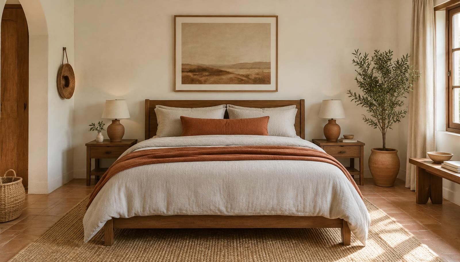 Dormitorio con una cama de matrimonio y dos mesillas